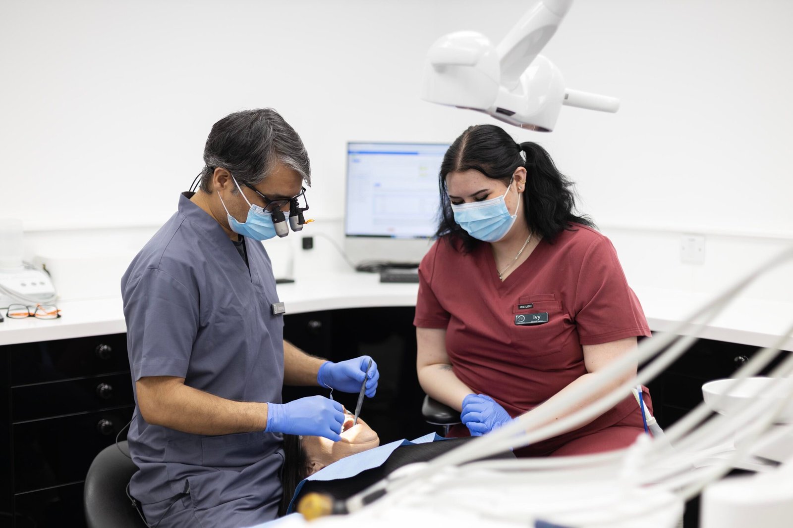 Dentist examining a patient at Trafalgar House Dental Practice